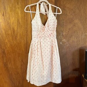 MOULINETTE SOEURS Polka Dot Halter Dress in Peach & White Sz 2